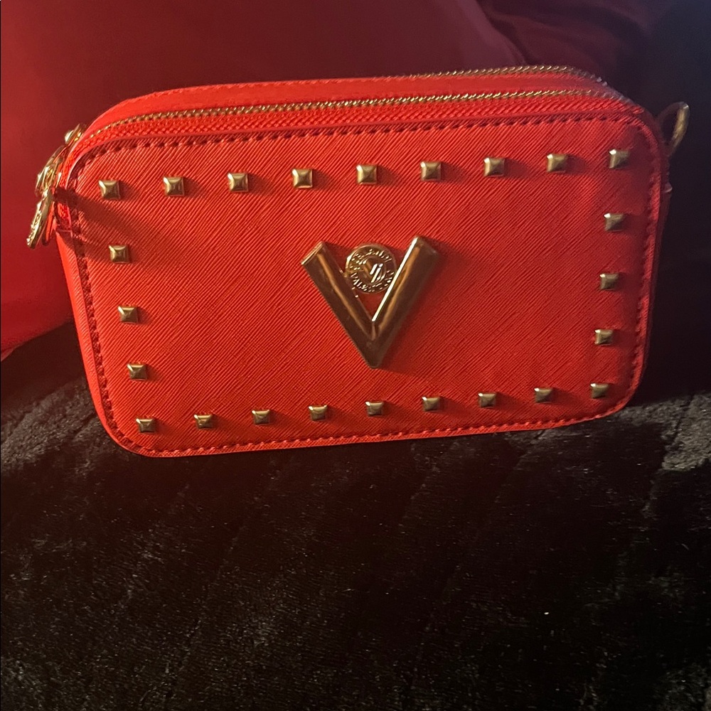 Valentino Orlandi Red Crossbody Bag with Gold Studs